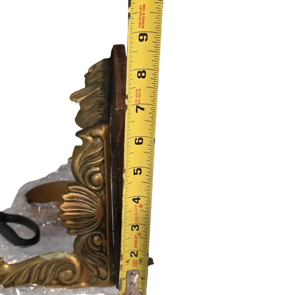 Vintage MCM Brass and Wood Wall Shelf, Ornate Asian Wall Display, Shelving